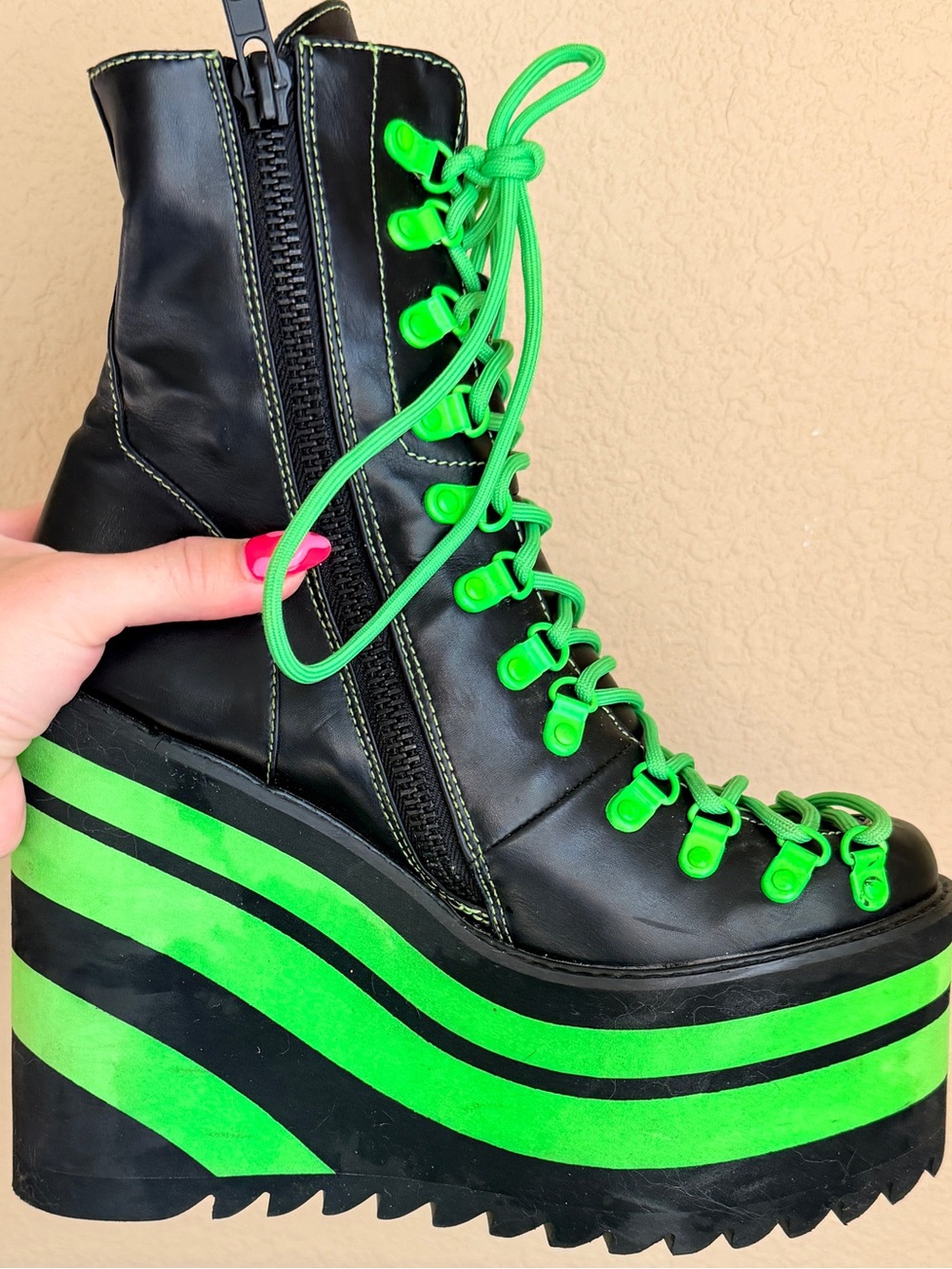 Club Exx Neon Jawbreaker Traitor Platform Boots Dolls Kill Green Black